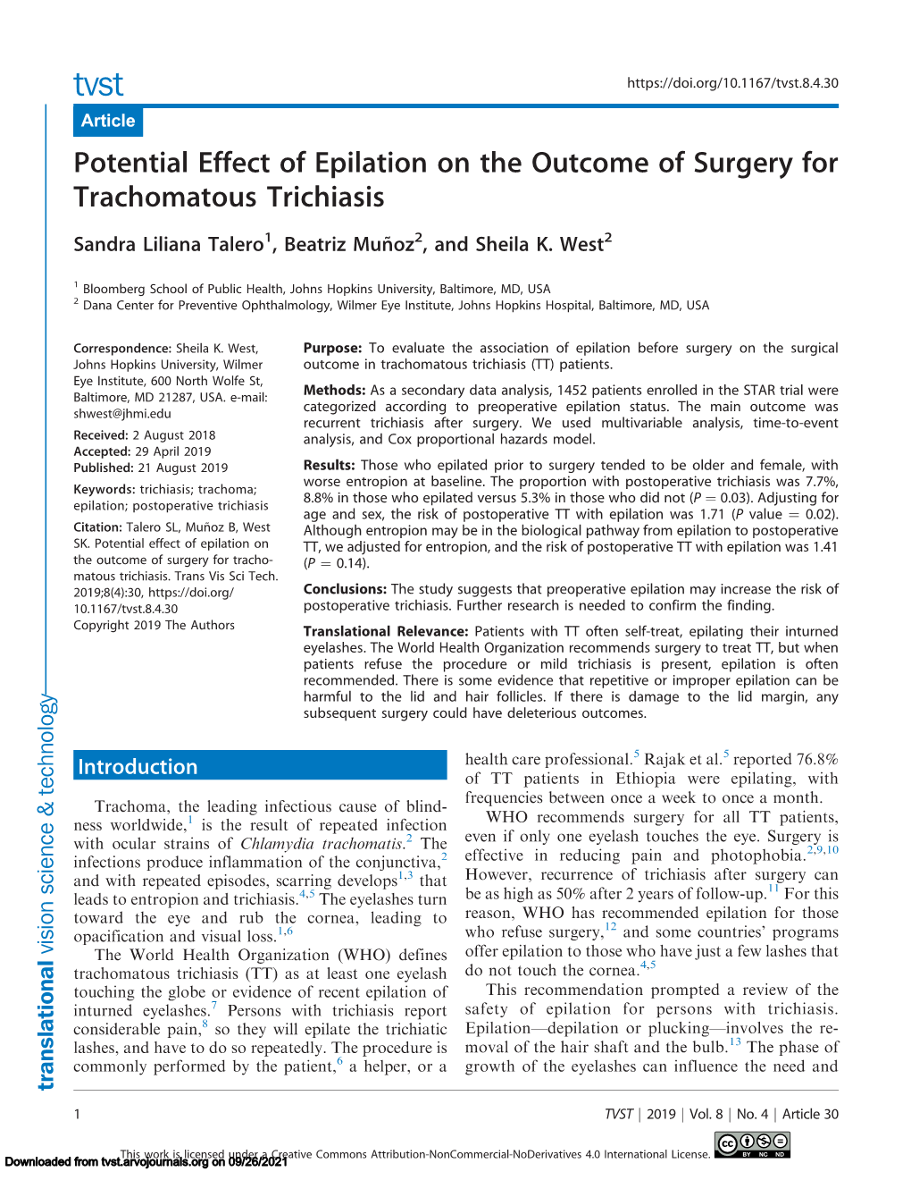Potential Effect of Epilation on the Outcome of Surgery for Trachomatous Trichiasis