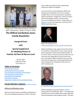 The Wilford and Barbara Jones Family Newsletter