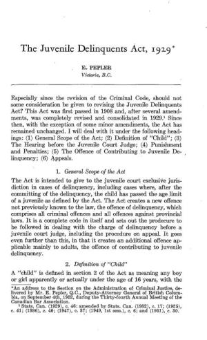 The Juvenile Delinquents Act, 192-9