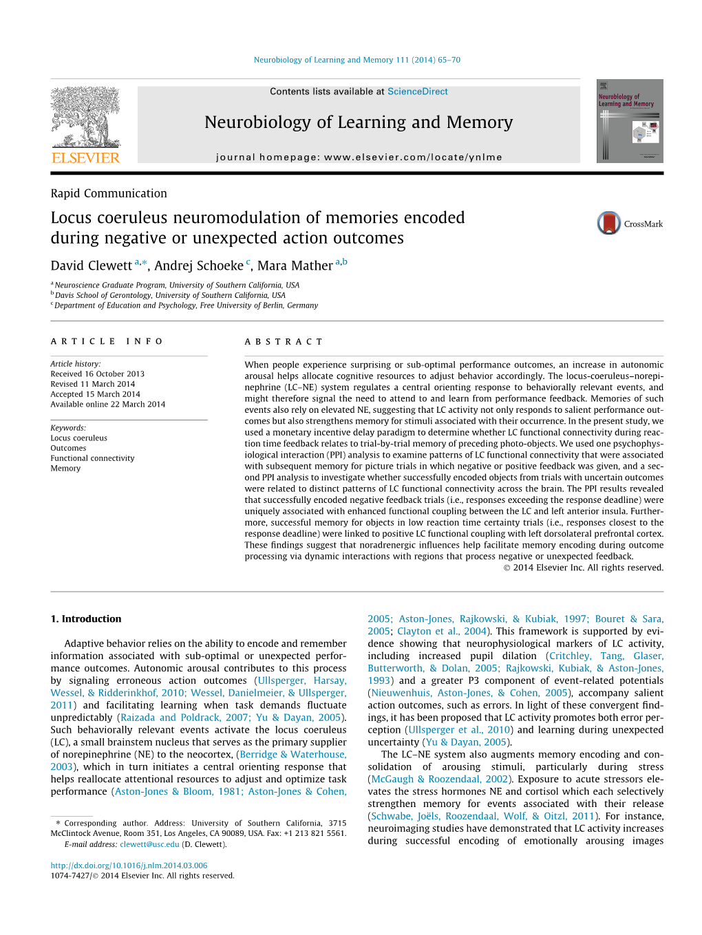 Locus Coeruleus Neuromodulation of Memories Encoded During Negative