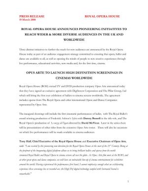 Press Release Royal Opera House Royal Opera House