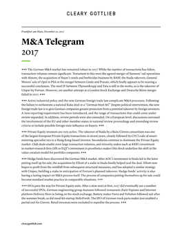 Cleary Gottlieb M&A Telegram, 2017