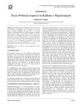 Socio-Political Aspects in Kalhana's Rajatarangini