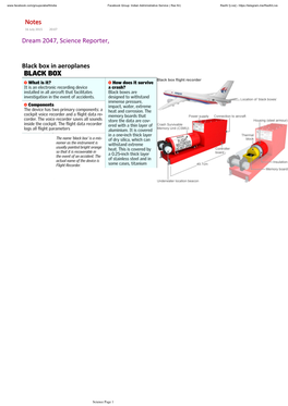 Dream 2047, Science Reporter, Black Box in Aeroplanes Notes