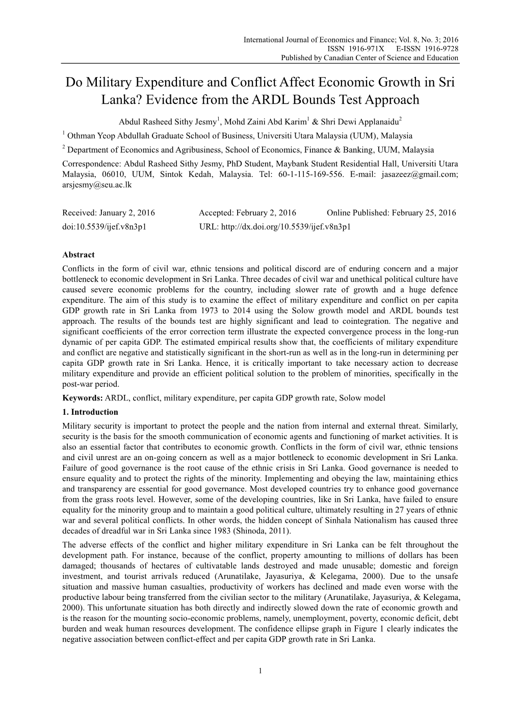 Do Military Expenditure and Conflict Affect Economic Growth in Sri Lanka? Evidence from the ARDL Bounds Test Approach