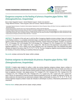 Exogenous Enzymes on the Feeding of Pirarucu Arapaima Gigas Schinz. 1822 (Osteoglossiformes. Arapaimidae) Enzimas Exógenas Na A