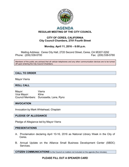 April 14, 2016 City Council Agenda Packet