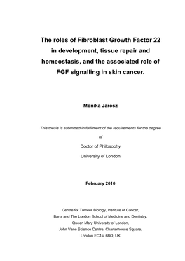 The Roles of Fibroblast Growth Factor 22 in Development, Tissue Repair and Homeostasis, and the Associated Role of FGF Signalling in Skin Cancer