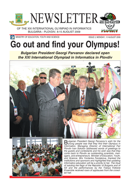 Newsletter of the Xxi International Olympiad in Informatics Bulgaria - Plovdiv, 8-15 August 2009