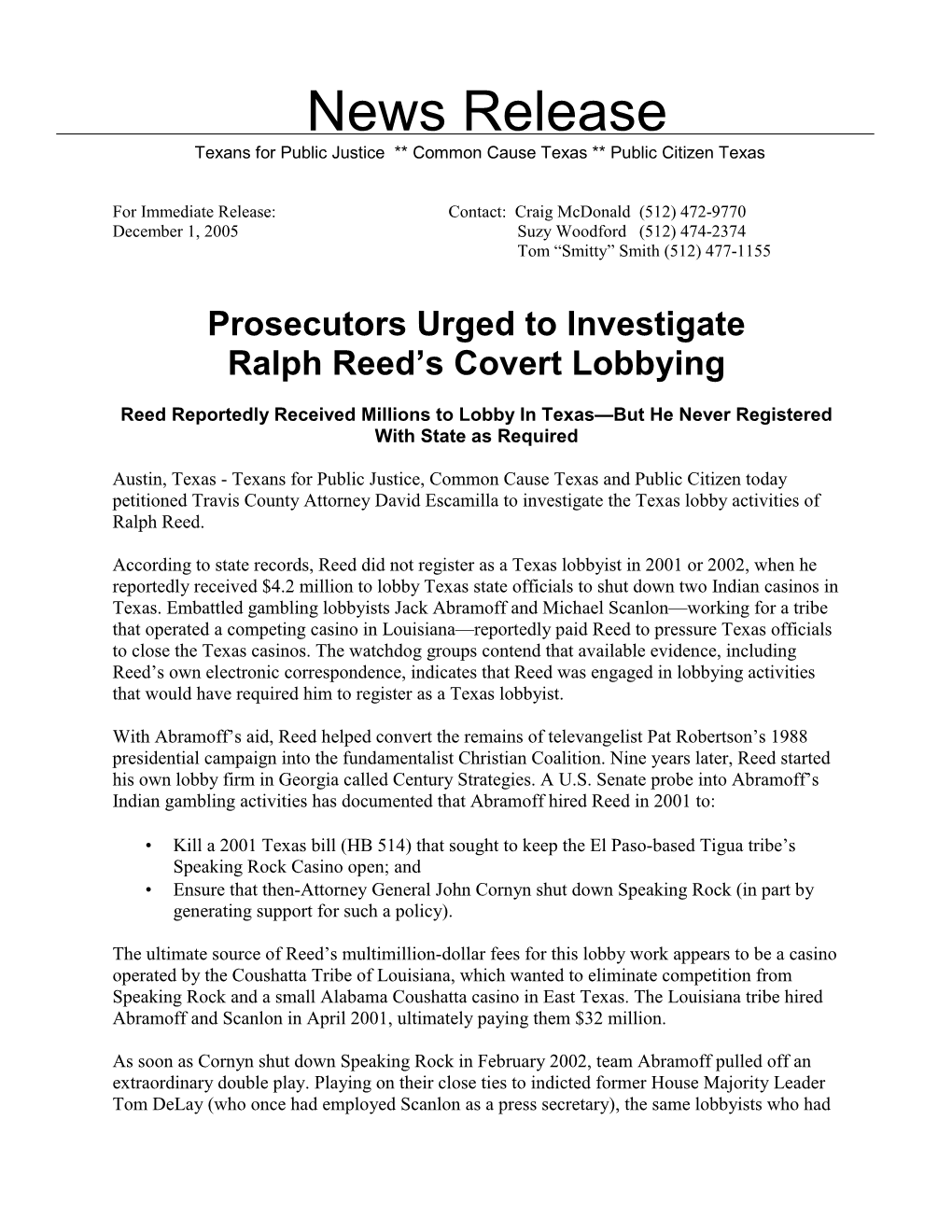 Groups Urge Prosecutors to Investigate Ralph Reed's Texas