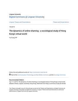 The Dynamics of Online Shaming : a Sociological Study of Hong Kong's Virtual World