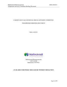 Mallinckrodt Pharmaceuticals NDA #022231 Terlipressin Advisory Committee Briefing Document