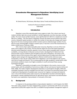 Groundwater Management in Rajasthan: Identifying Local Management Actions