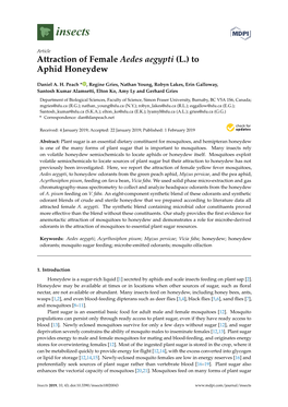 Attraction of Female Aedes Aegypti (L.) to Aphid Honeydew