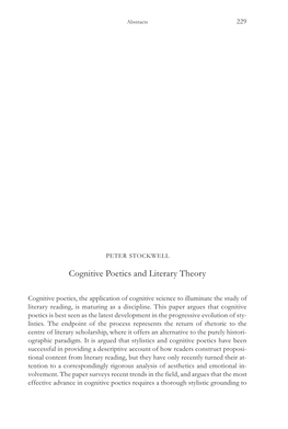 Cognitive Poetics and Literary Theory
