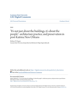 "It's Not Just About the Buildings, It's About the People": Architecture Practice, and Preservation in Post-Katrina New Orleans Bethany W