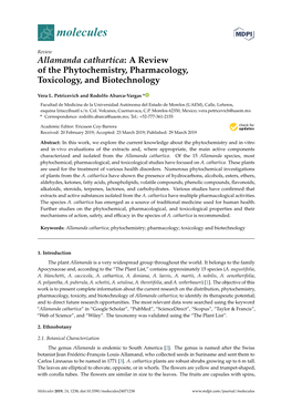 Allamanda Cathartica: a Review of the Phytochemistry, Pharmacology, Toxicology, and Biotechnology