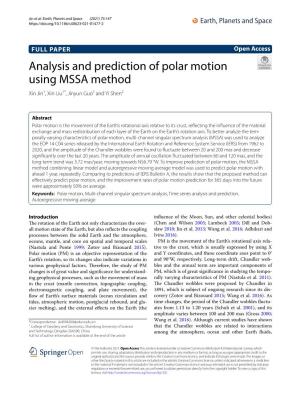 Analysis and Prediction of Polar Motion Using MSSA Method Xin Jin1, Xin Liu1*, Jinyun Guo1 and Yi Shen2