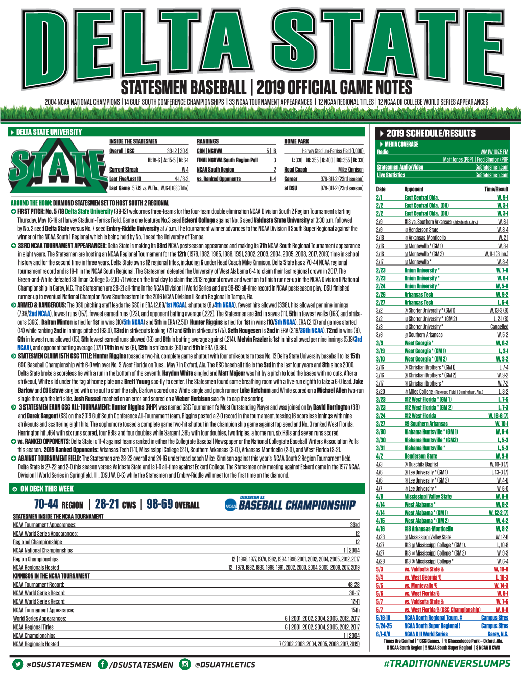 Statesmen Baseball | 2019 Official Game Notes