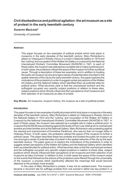 The Art Museum As a Site of Protest in the Early Twentieth Century Suzanne Macleod* University of Leicester