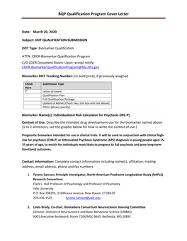 BQP Qualification Program Cover Letter