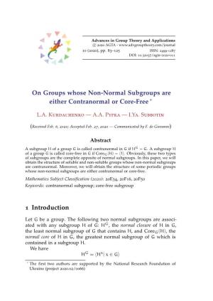 On Groups Whose Non-Normal Subgroups Are Either Contranormal Or Core-Free * 1 Introduction