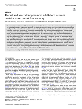 Dorsal and Ventral Hippocampal Adult-Born Neurons Contribute to Context Fear Memory