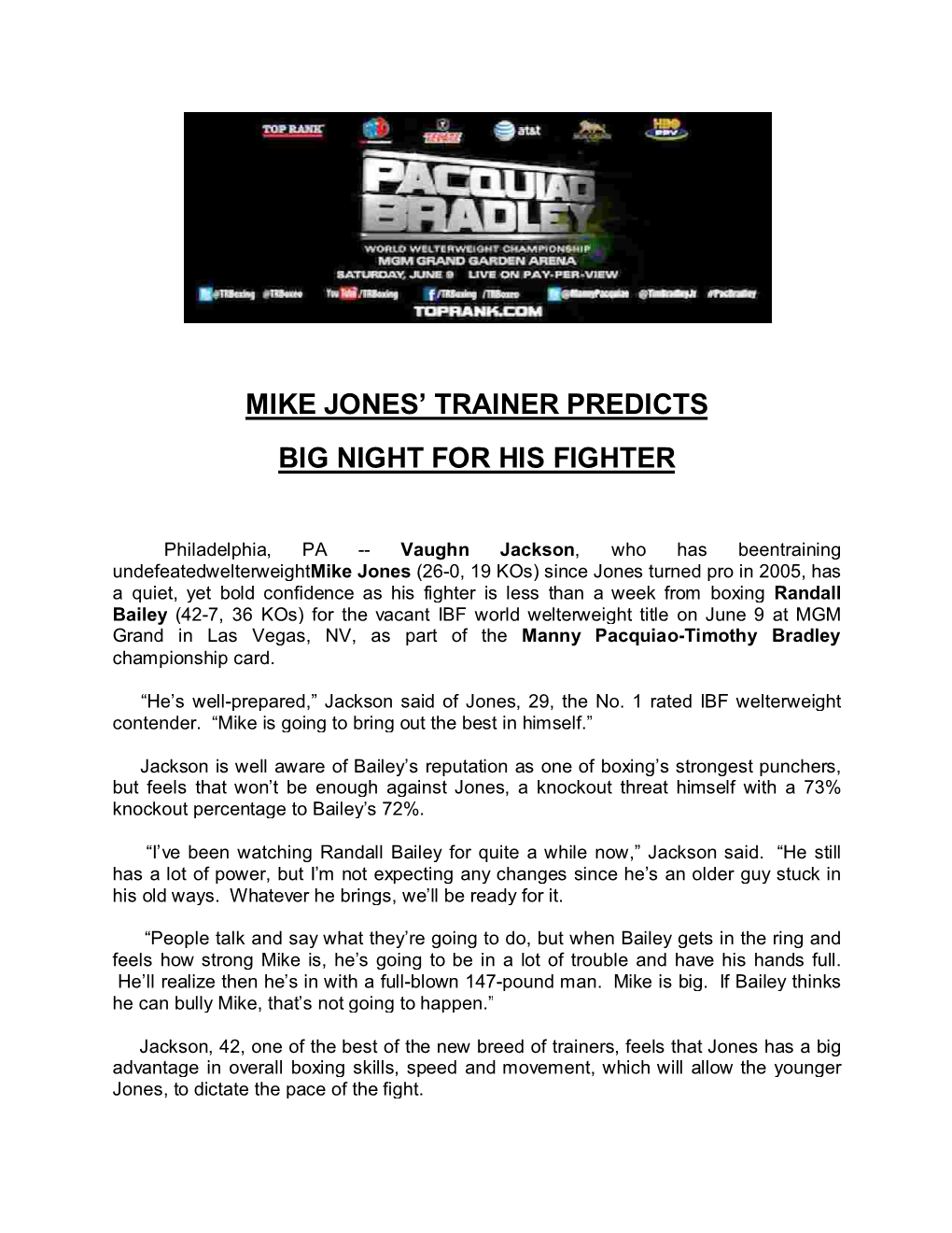 Mike Jones' Trainer Predicts Big Night for His Fighter