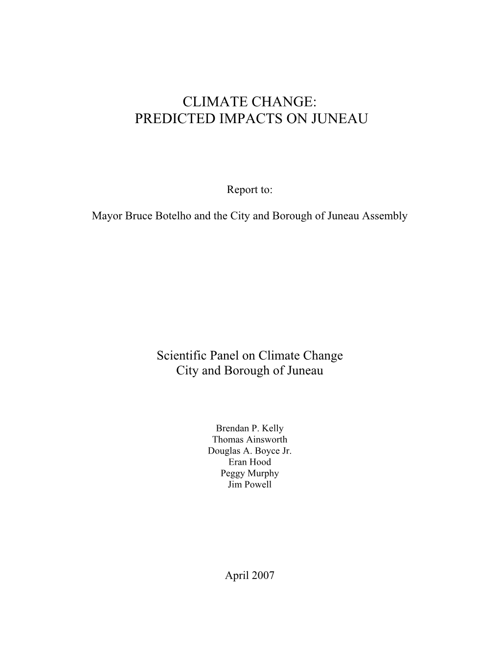 Climate Change: Predicted Impacts on Juneau