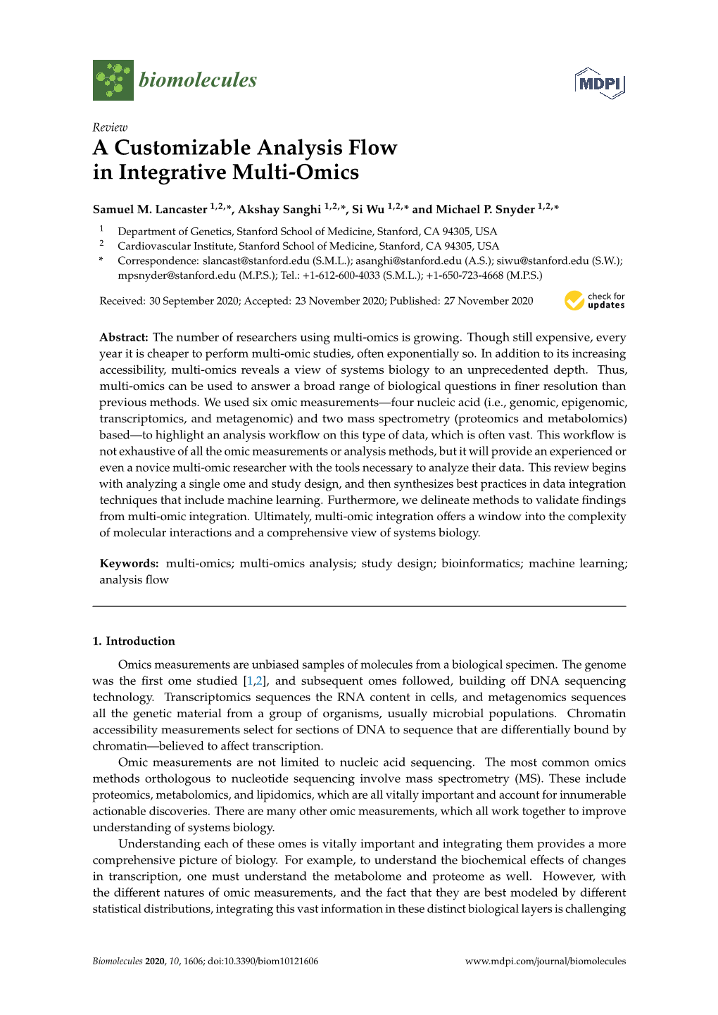 A Customizable Analysis Flow in Integrative Multi-Omics