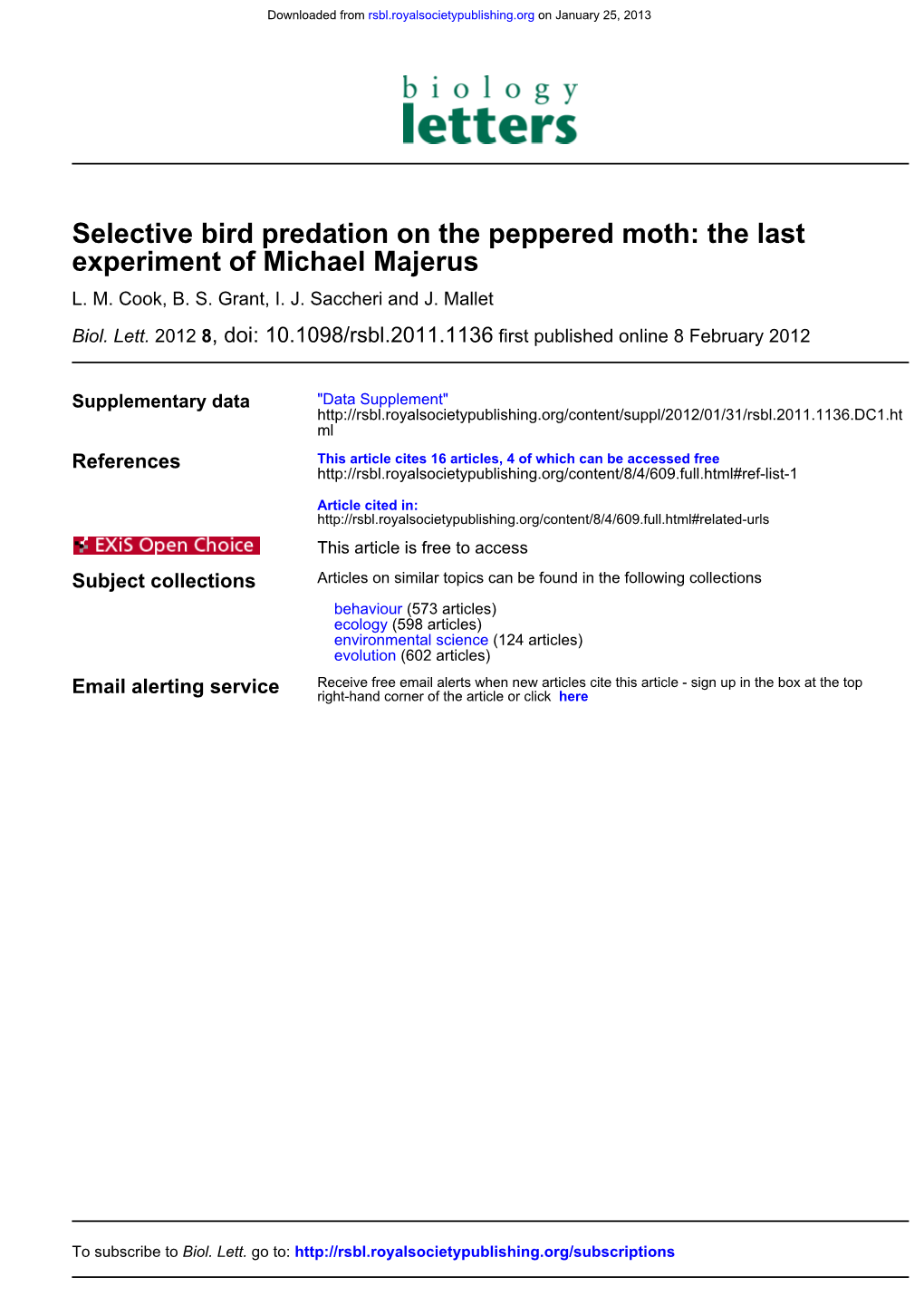 Experiment of Michael Majerus Selective Bird