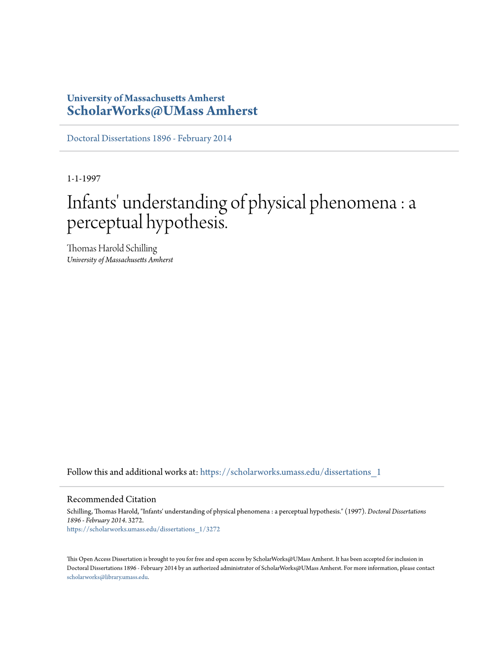 Infants' Understanding of Physical Phenomena : a Perceptual Hypothesis