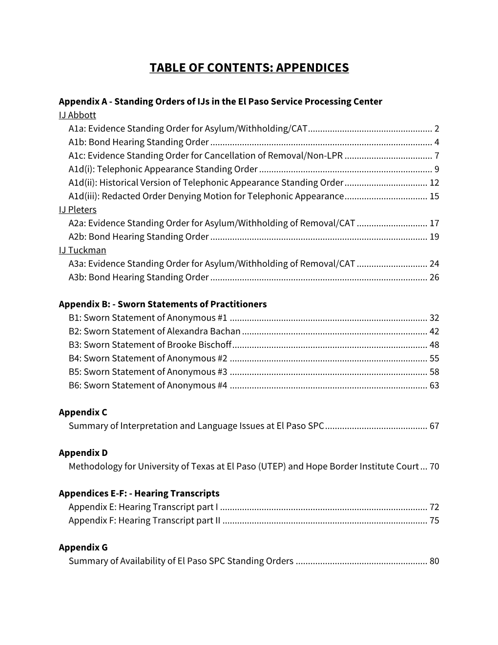 Table of Contents: Appendices