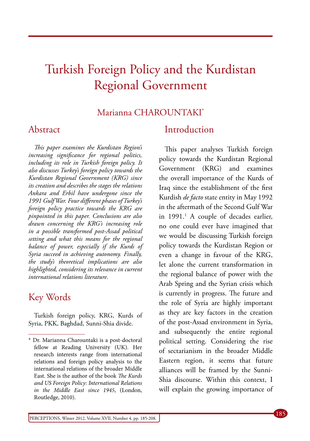 Turkish Foreign Policy and the Kurdistan Regional Government