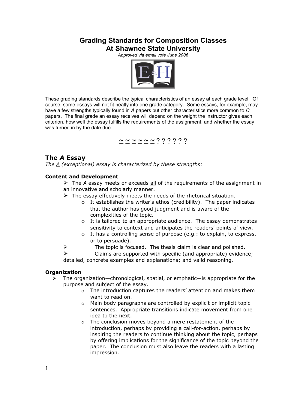 Grading Standards for Composition Classes