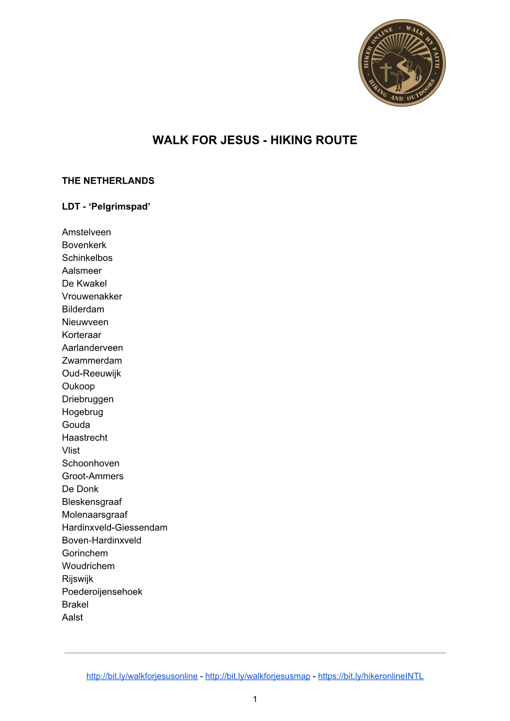 Walk for Jesus - Hiking Route