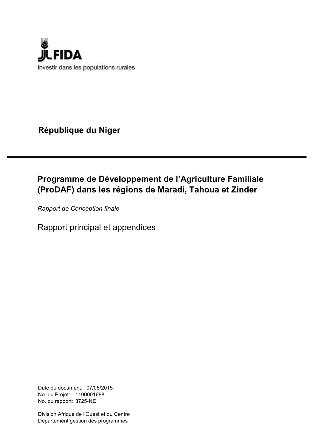 (Prodaf) Dans Les Régions De Maradi, Tahoua Et Zinder