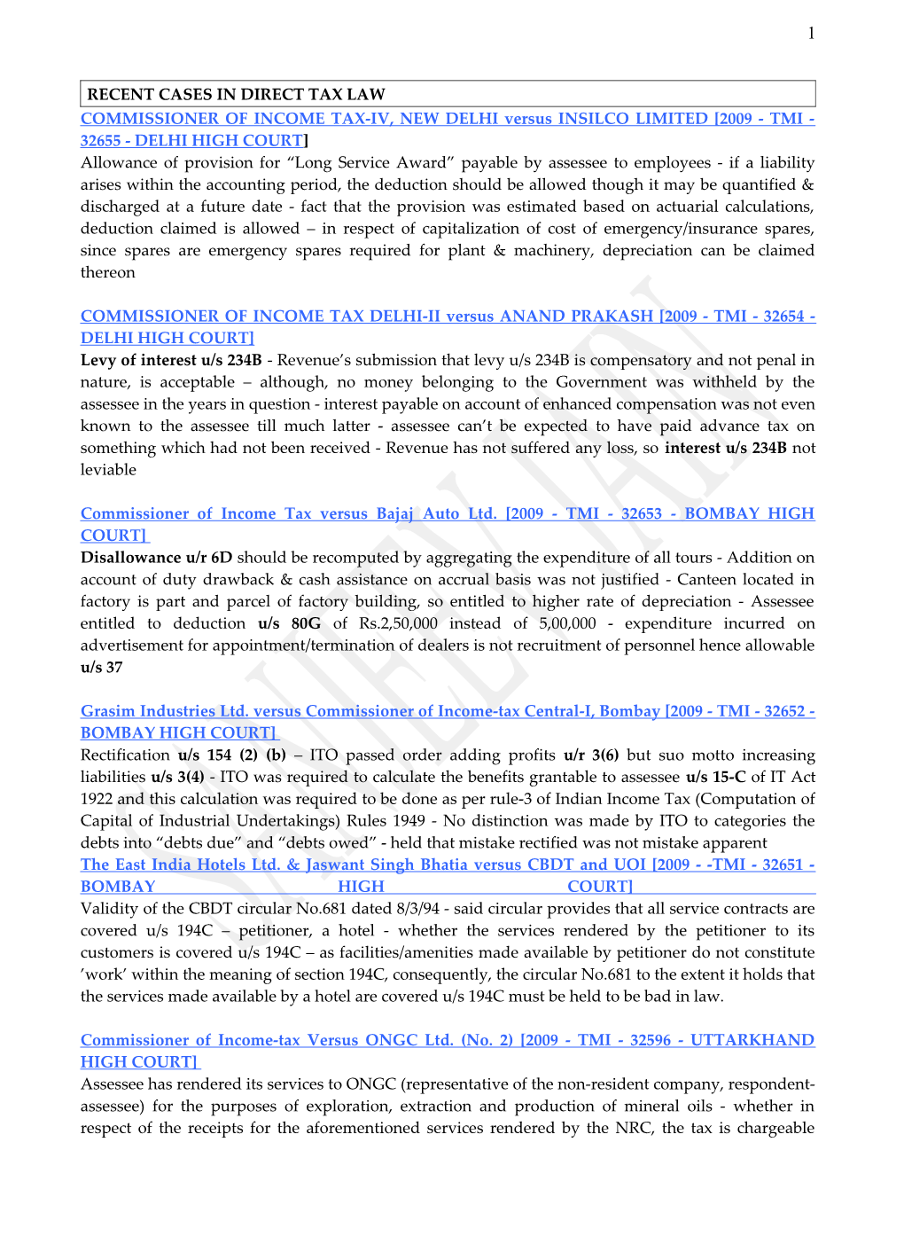 Recent Cases in Direct Tax Law