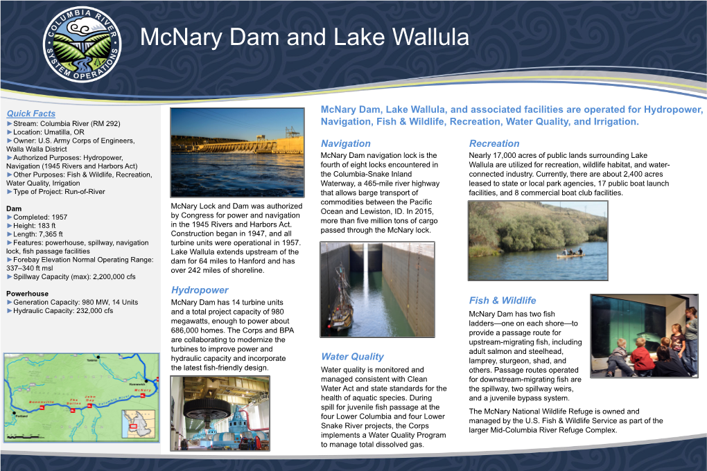 Mcnary Dam, Lake Wallula, and Associated Facilities Are Operated