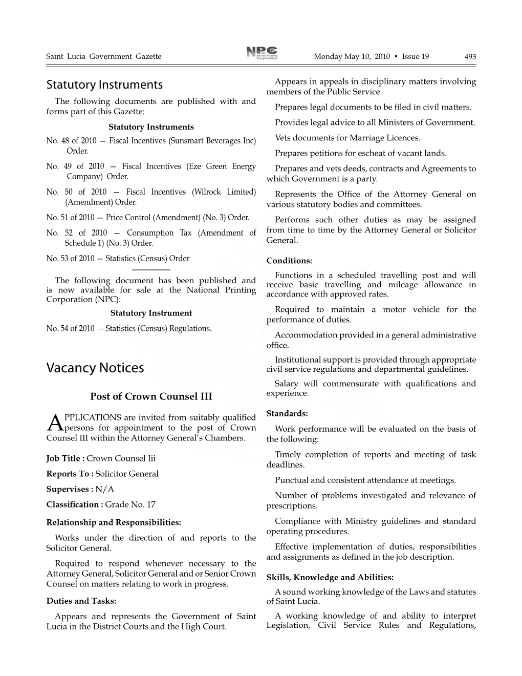 Vacancy Notices Civil Service Regulations and Departmental Guidelines