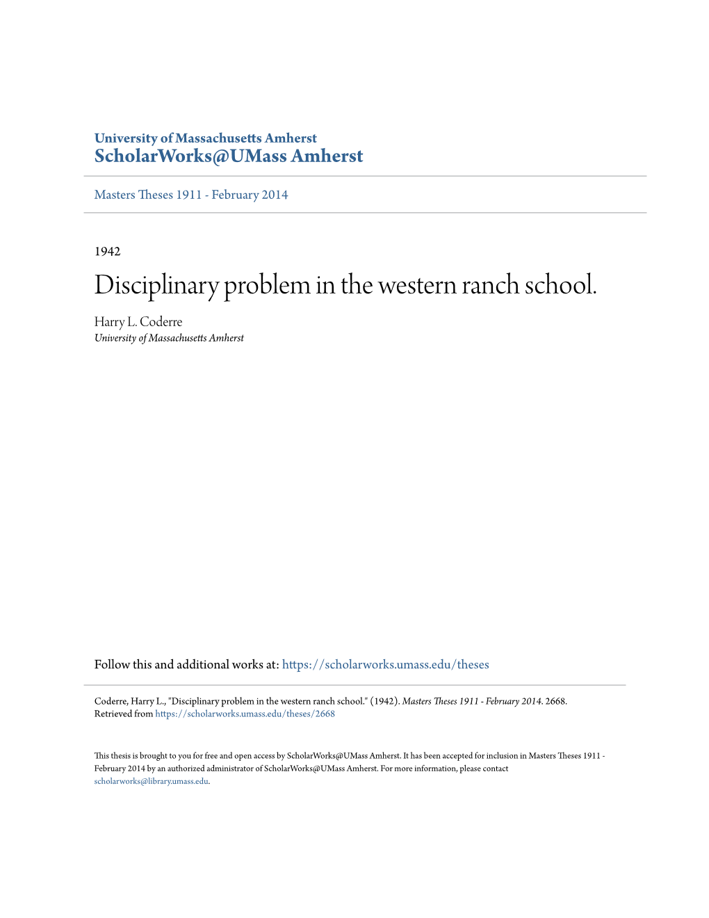 Disciplinary Problem in the Western Ranch School. Harry L