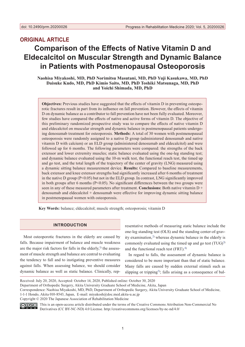 Comparison of the Effects of Native Vitamin D and Eldecalcitol on Muscular Strength and Dynamic Balance in Patients with Postmenopausal Osteoporosis