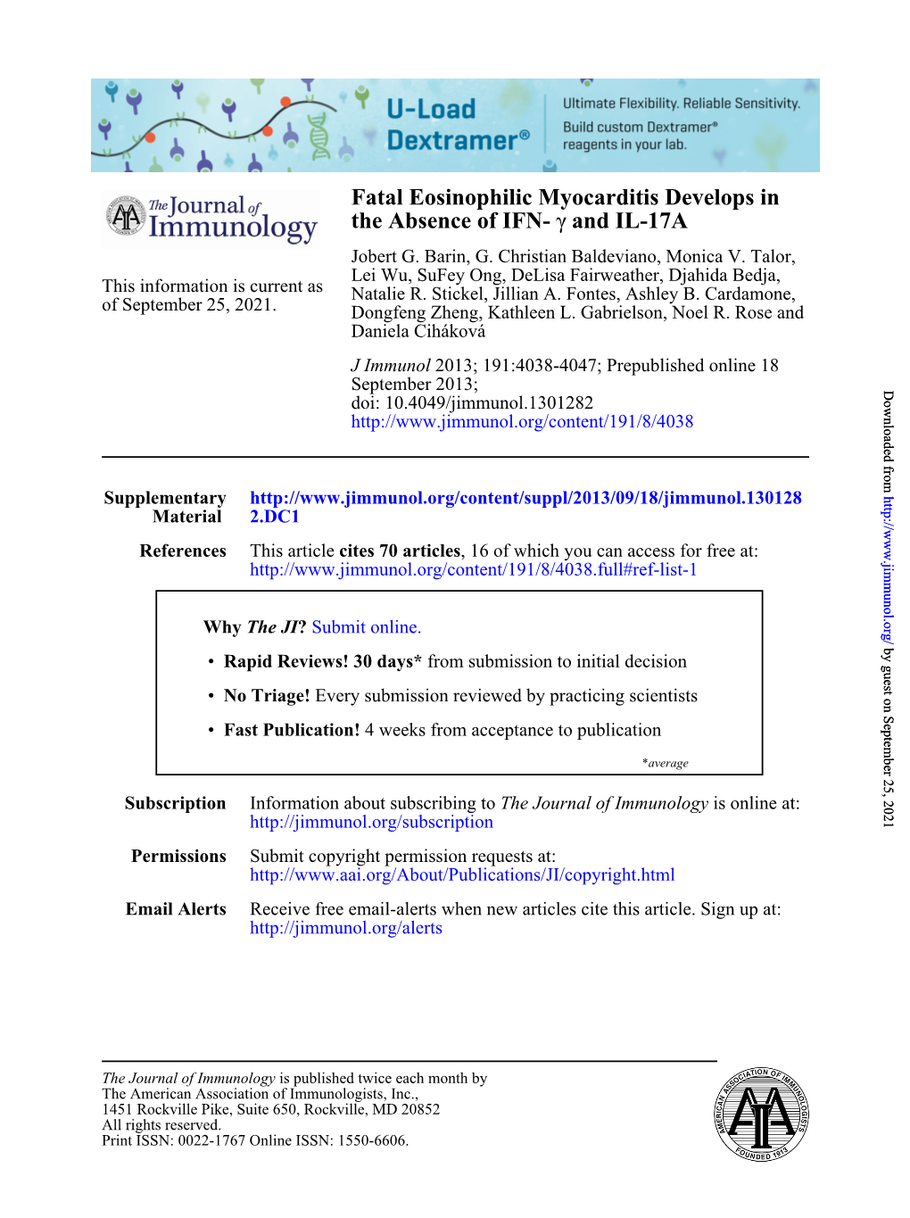 And IL-17A Γ the Absence of IFN- Fatal Eosinophilic Myocarditis Develops In