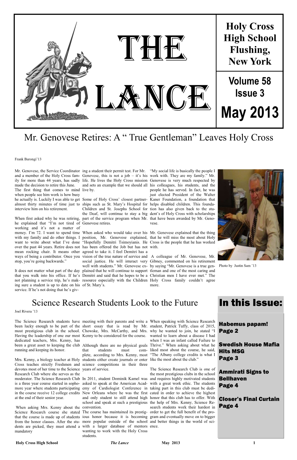 Volume 58 Issue 3 Holy Cross High School Flushing, New York May 2013