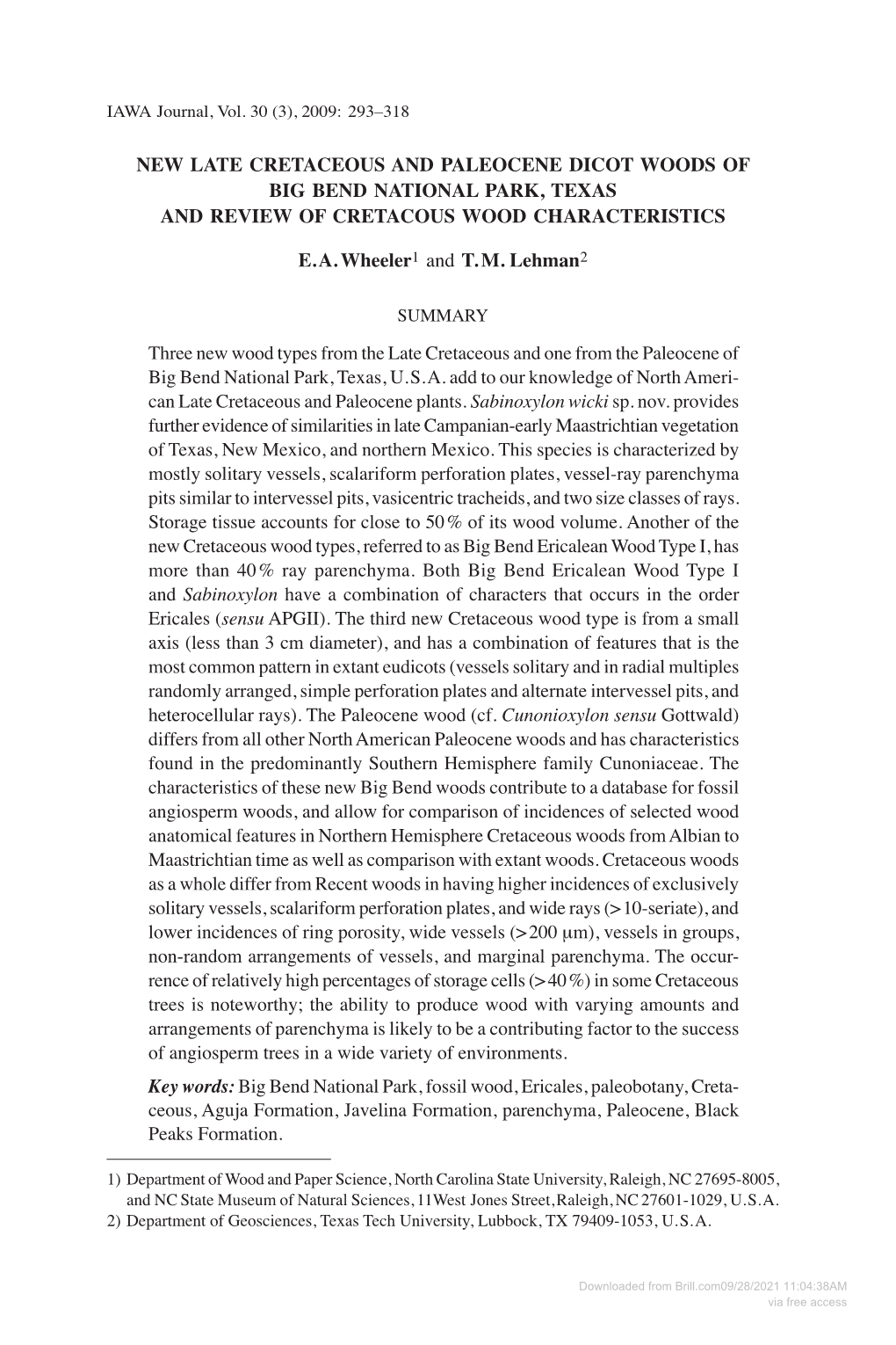 Downloaded from Brill.Com09/28/2021 11:04:38AM Via Free Access 294 IAWA Journal, Vol