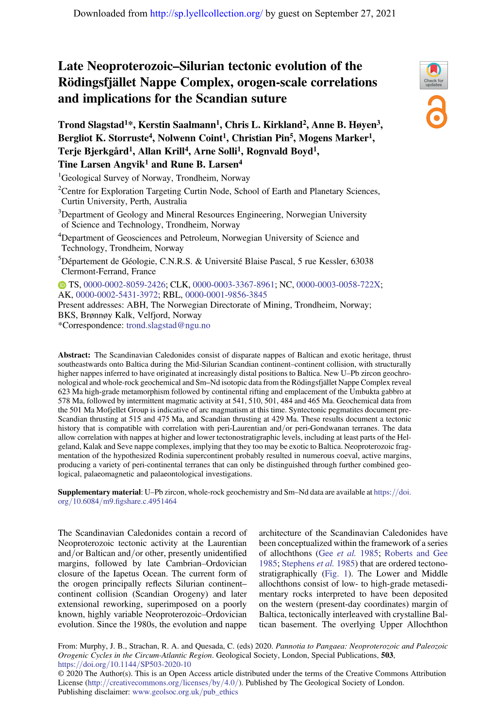 Late Neoproterozoic–Silurian Tectonic Evolution of the Rödingsfjället Nappe Complex, Orogen-Scale Correlations and Implications for the Scandian Suture