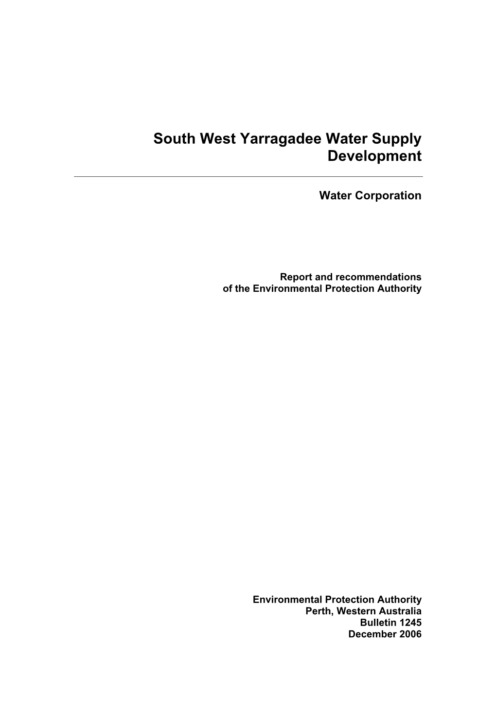 South West Yarragadee Water Supply Development