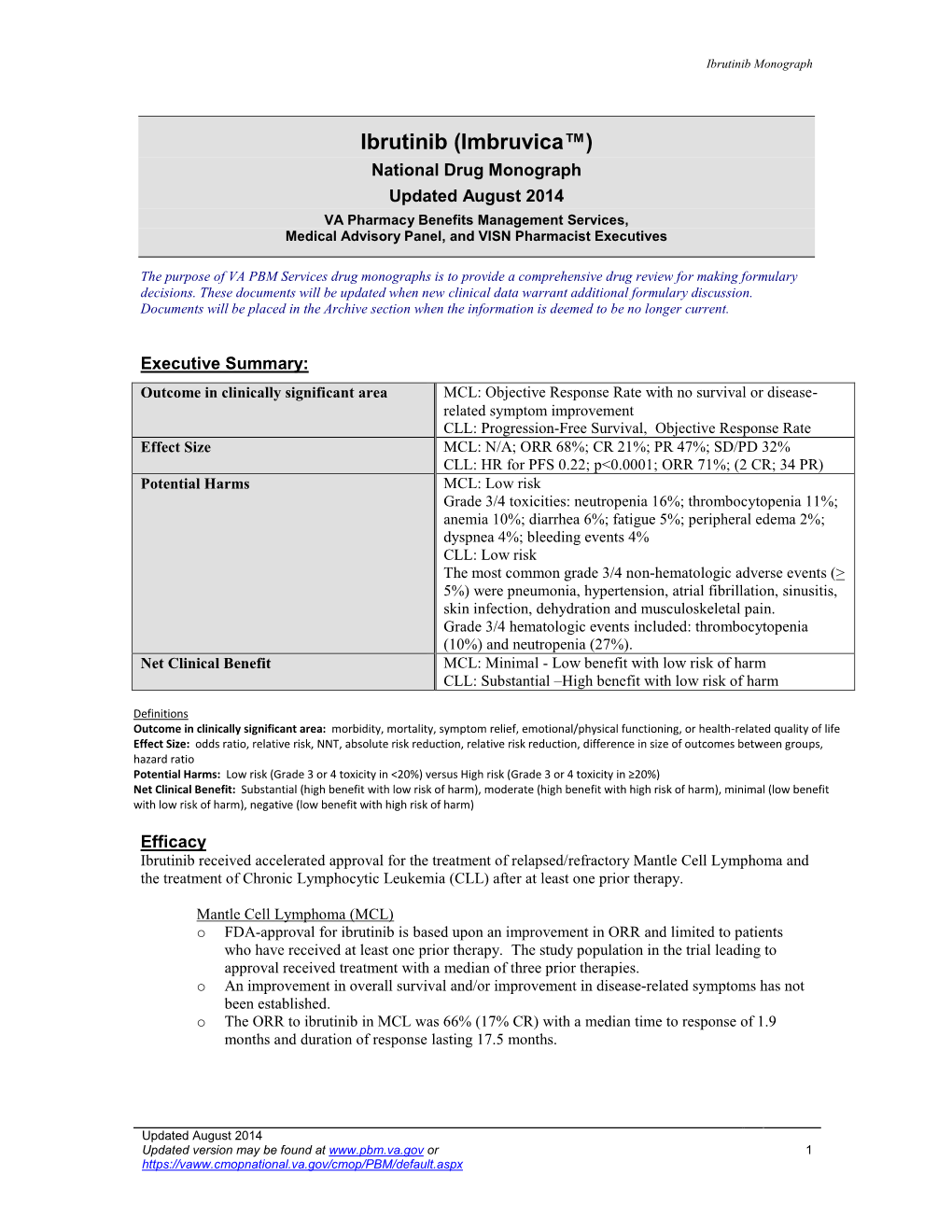 Ibrutinib Drug Monograph Updated