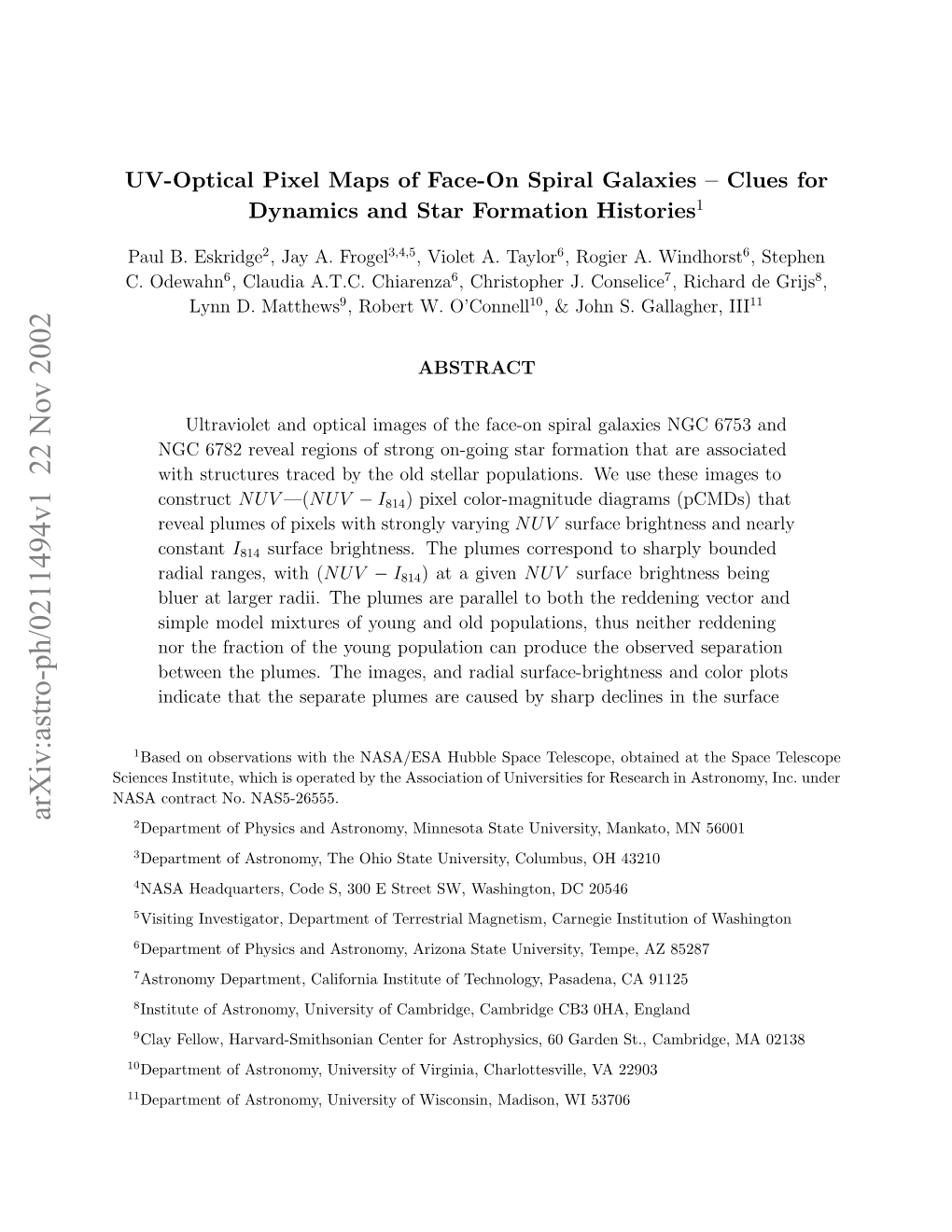 Arxiv:Astro-Ph/0211494V1 22 Nov 2002 Cecsisiue Hc Soeae Yteascaino Univers NAS5-26555