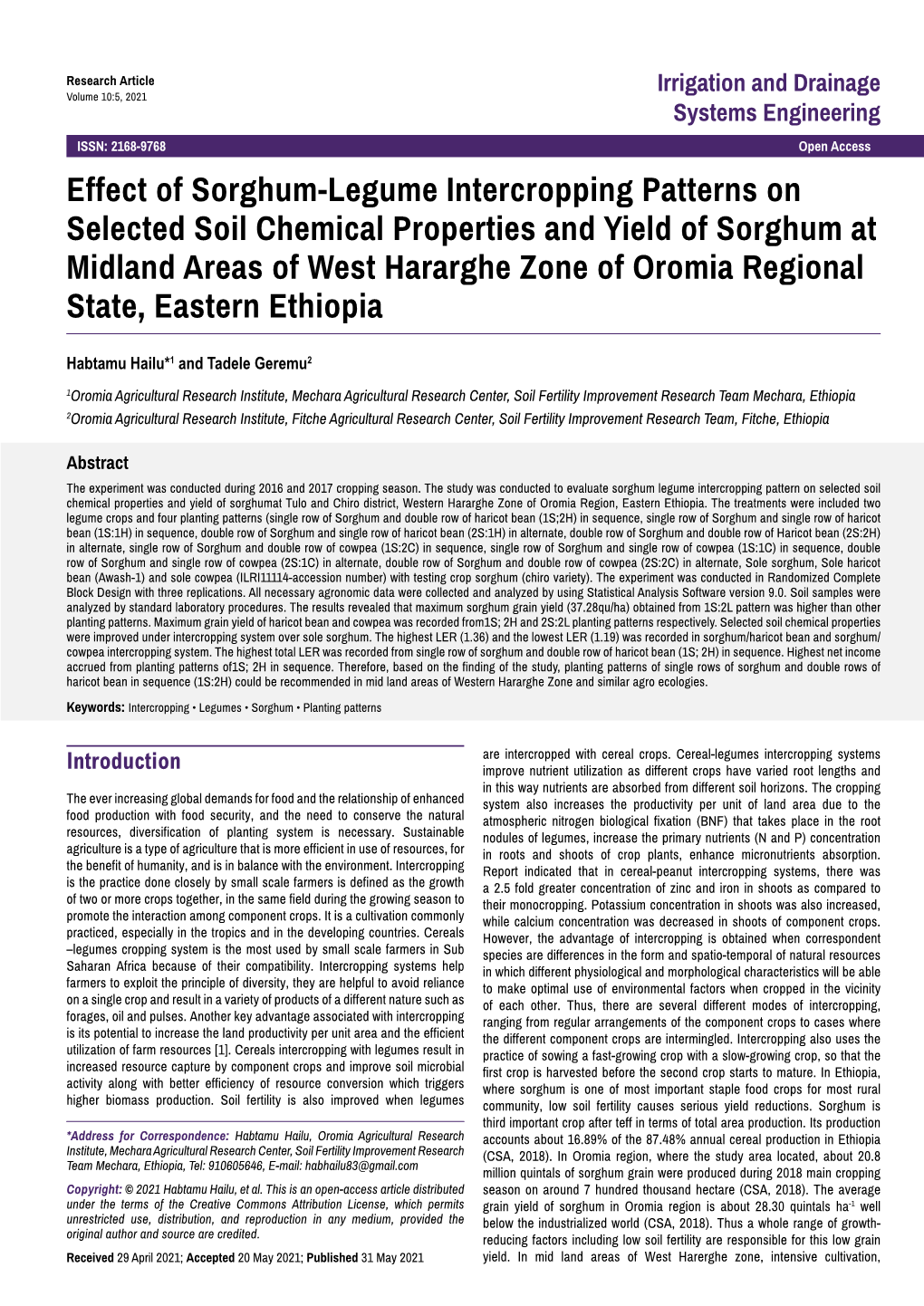 Effect of Sorghum-Legume Intercropping Patterns on Selected